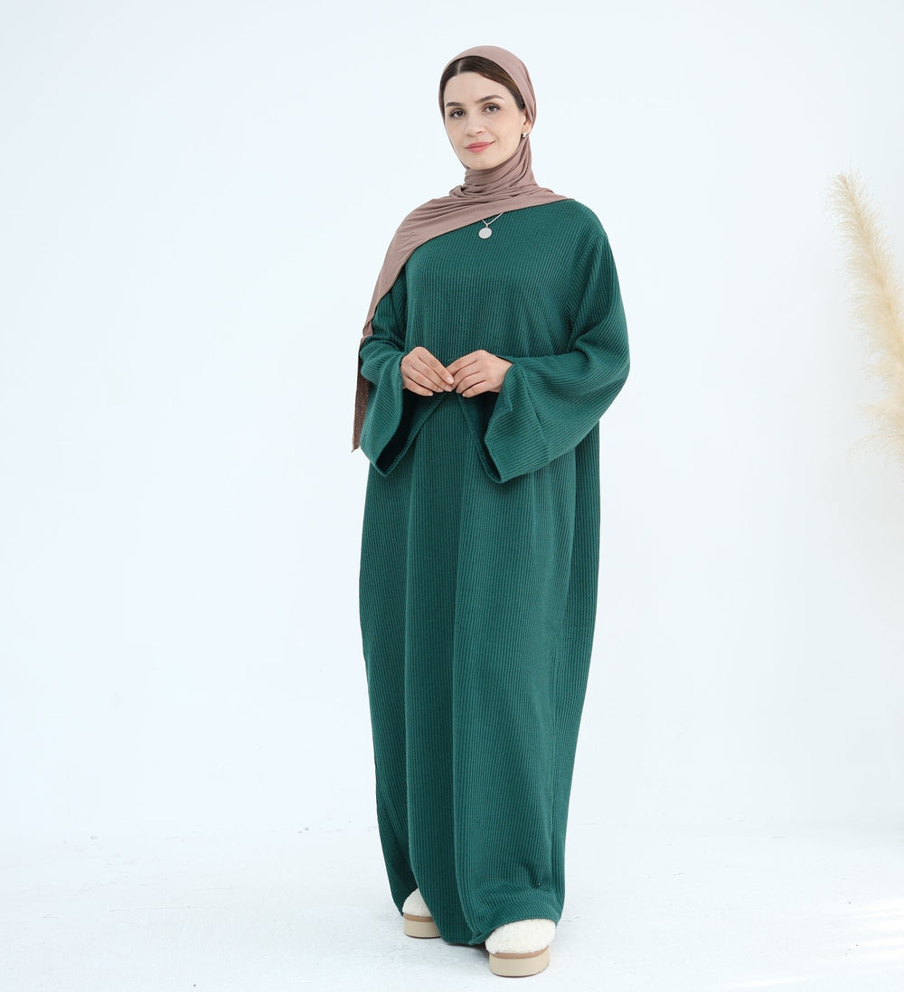 Get trendy with Seline Rib knit  Close Abaya - Emerald - Dresses available at Voilee NY. Grab yours for $54.90 today!