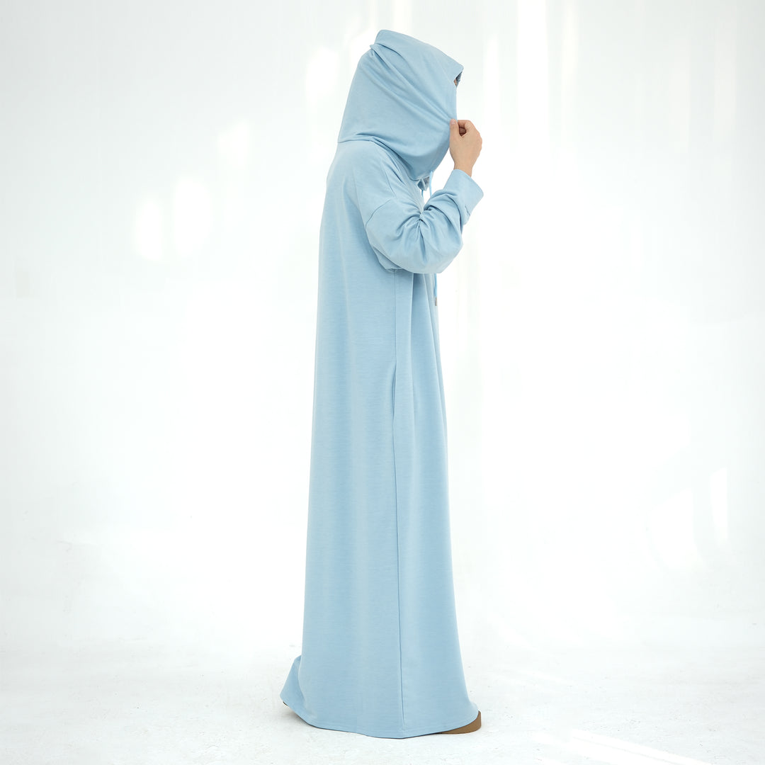 Get trendy with Alora Poly Hoodie Abaya - Blue -  available at Voilee NY. Grab yours for $49.90 today!