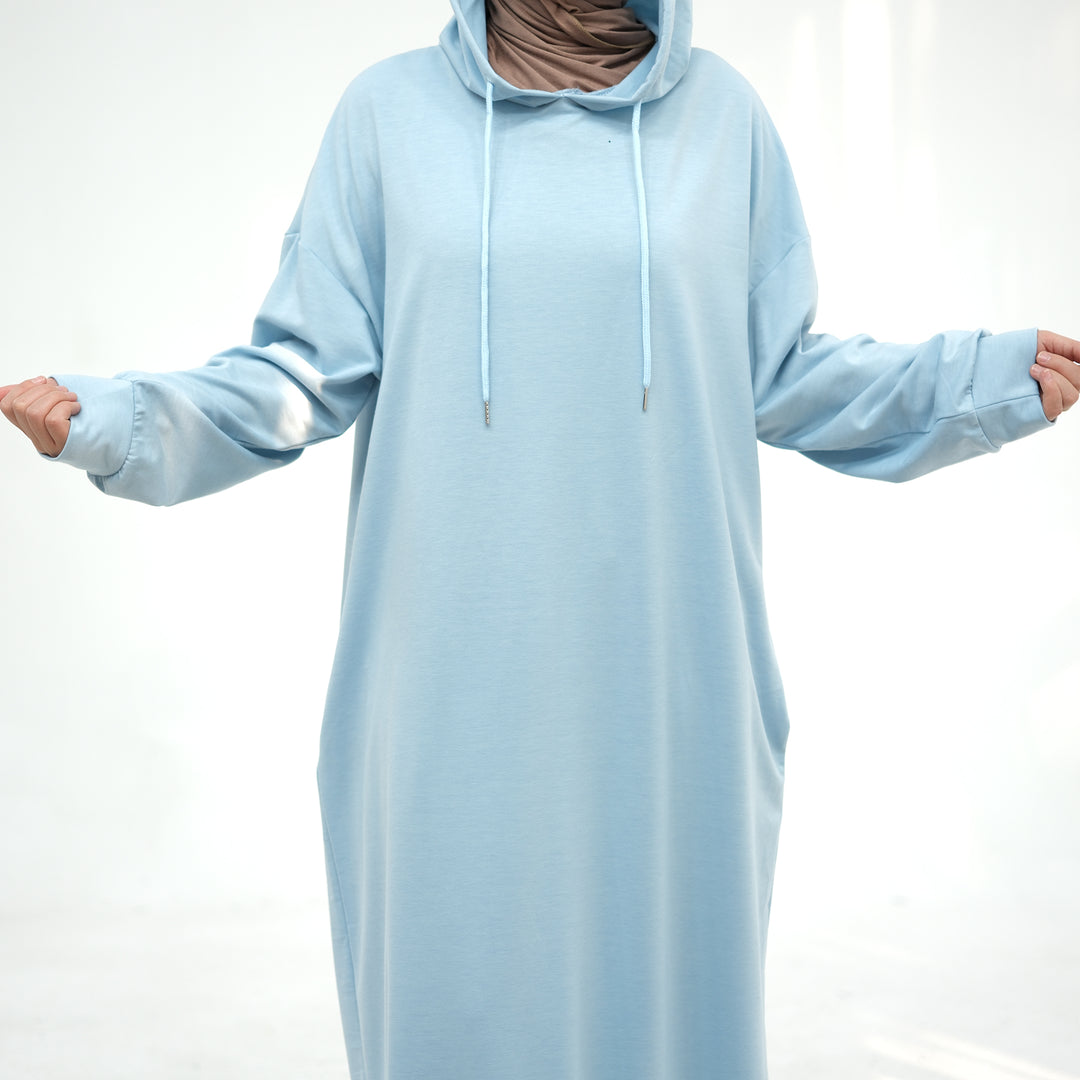 Get trendy with Alora Poly Hoodie Abaya - Blue -  available at Voilee NY. Grab yours for $49.90 today!