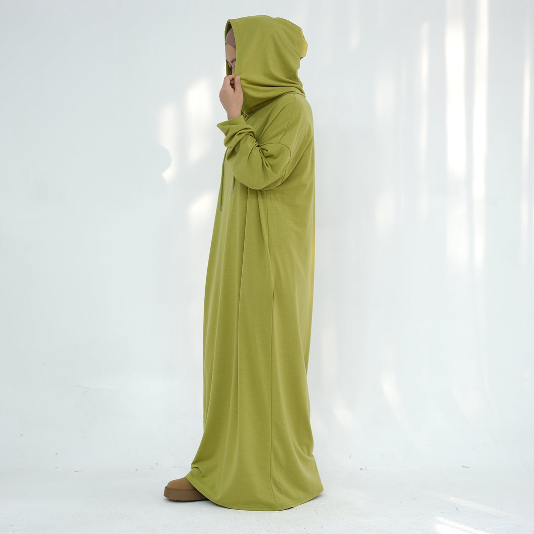 Get trendy with Alora Poly Hoodie Abaya - Green -  available at Voilee NY. Grab yours for $49.90 today!