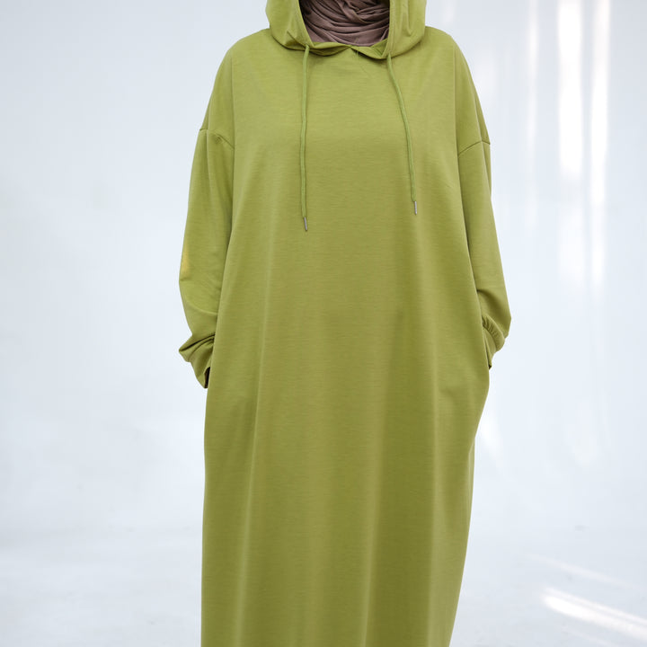 Get trendy with Alora Poly Hoodie Abaya - Green -  available at Voilee NY. Grab yours for $49.90 today!