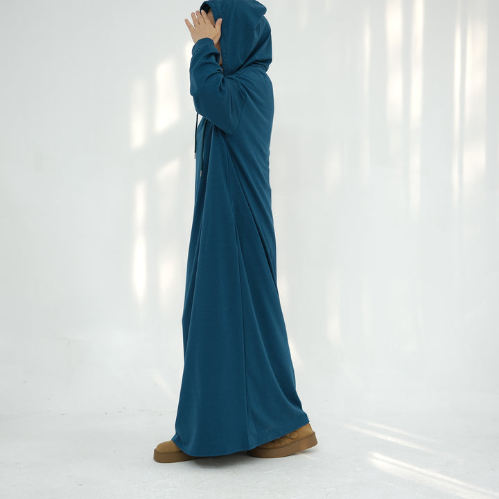 Get trendy with Alora Poly Hoodie Abaya - Teal -  available at Voilee NY. Grab yours for $49.90 today!