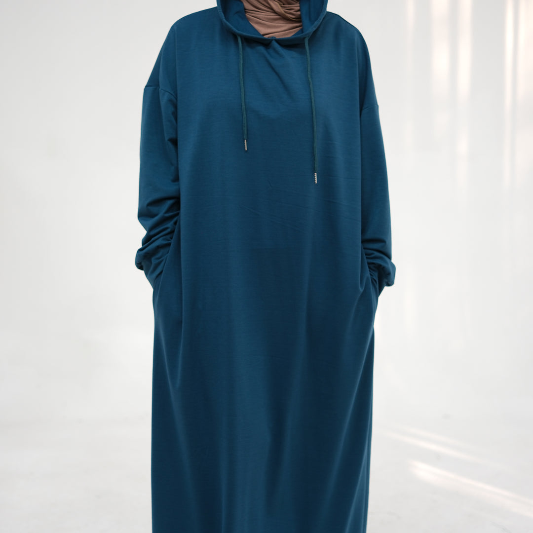 Get trendy with Alora Poly Hoodie Abaya - Teal -  available at Voilee NY. Grab yours for $49.90 today!