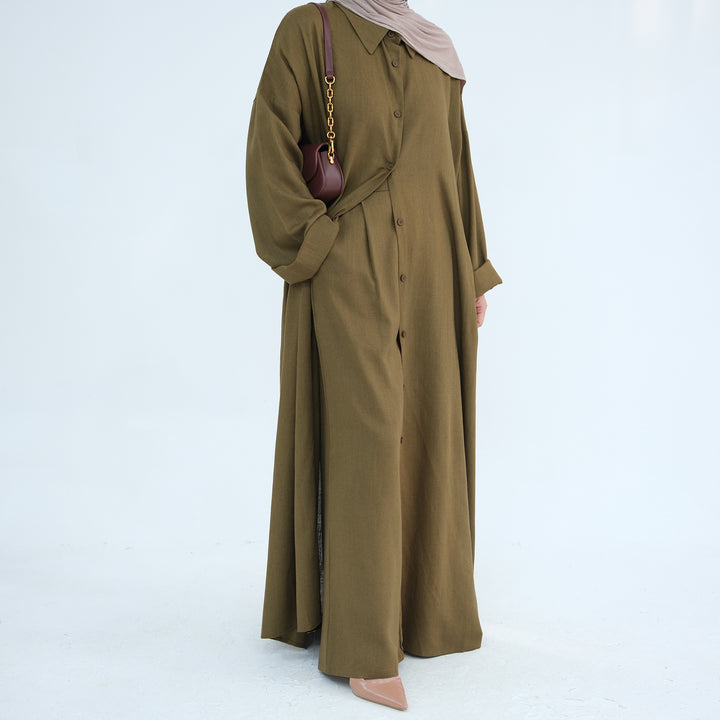 Get trendy with Zelda Modest Pants Set - Olive - Pants set available at Voilee NY. Grab yours for $79.90 today!