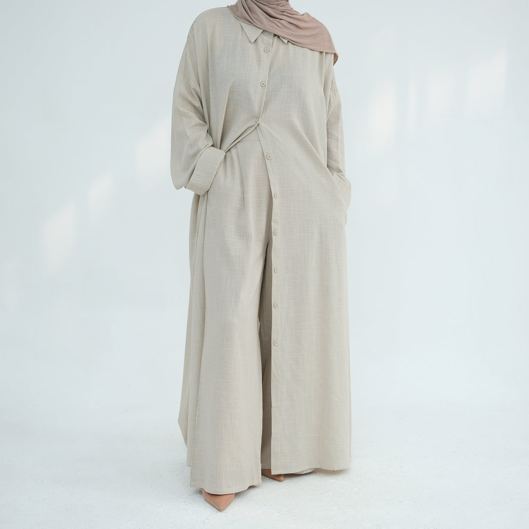 Get trendy with Zelda Modest Pants Set - Sand - Pants set available at Voilee NY. Grab yours for $79.90 today!