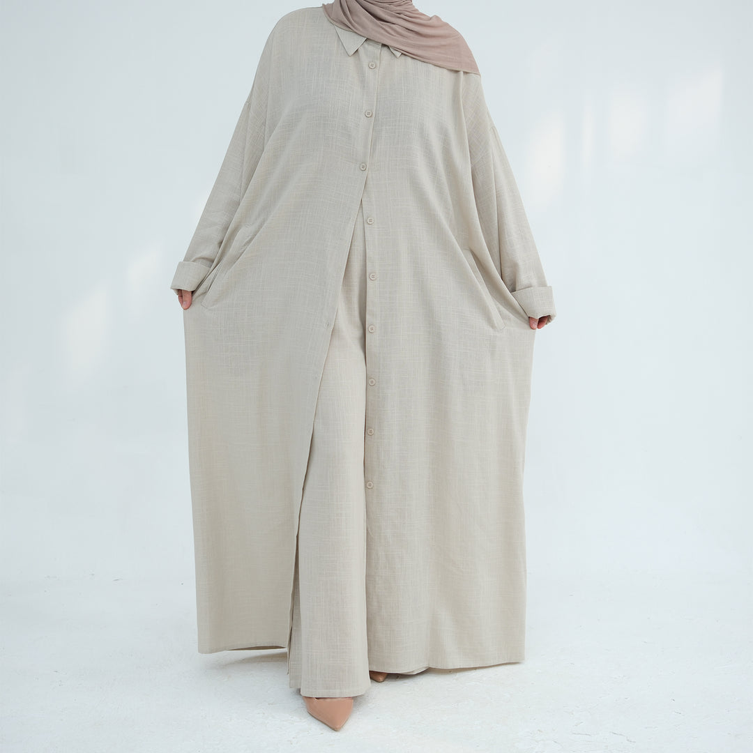 Get trendy with Zelda Modest Pants Set - Sand - Pants set available at Voilee NY. Grab yours for $79.90 today!