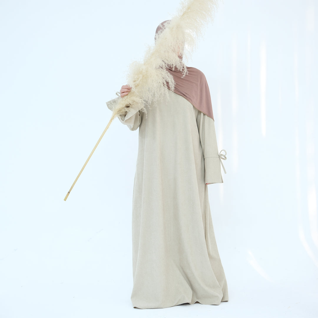 Get trendy with Tara Corduroy Abaya Dress - Beige - Dresses available at Voilee NY. Grab yours for $62.90 today!