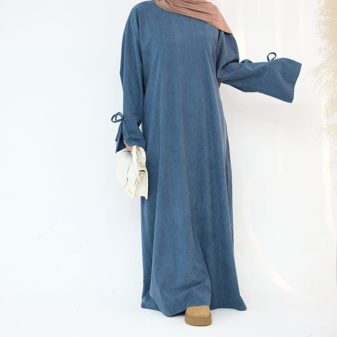 Get trendy with Tara Corduroy Abaya Dress - Teal - Dresses available at Voilee NY. Grab yours for $62.90 today!