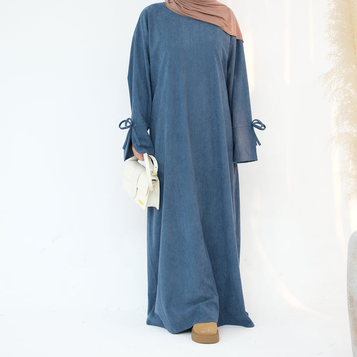 Get trendy with Tara Corduroy Abaya Dress - Teal - Dresses available at Voilee NY. Grab yours for $62.90 today!