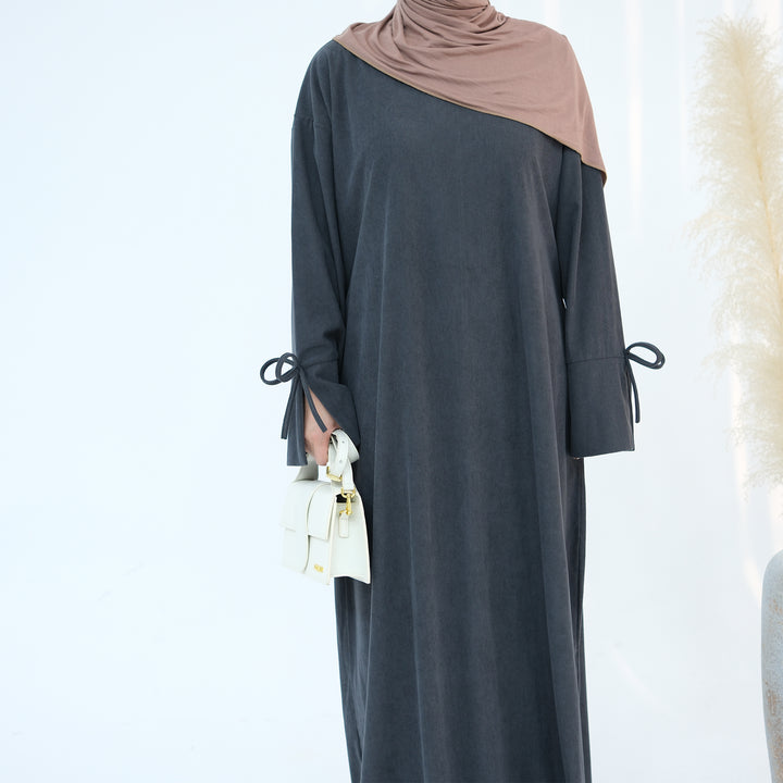 Get trendy with Tara Corduroy Abaya Dress - Gray - Dresses available at Voilee NY. Grab yours for $62.90 today!