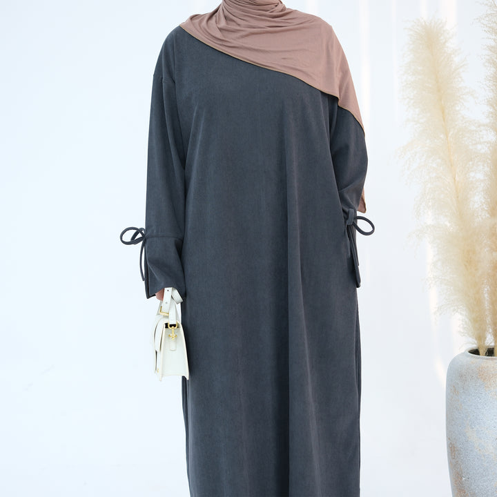 Get trendy with Tara Corduroy Abaya Dress - Gray - Dresses available at Voilee NY. Grab yours for $62.90 today!