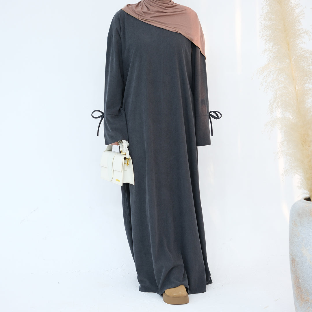 Get trendy with Tara Corduroy Abaya Dress - Gray - Dresses available at Voilee NY. Grab yours for $62.90 today!