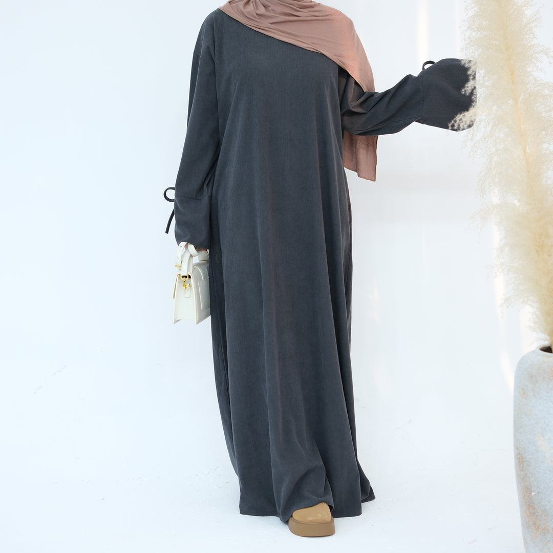 Get trendy with Tara Corduroy Abaya Dress - Gray - Dresses available at Voilee NY. Grab yours for $62.90 today!