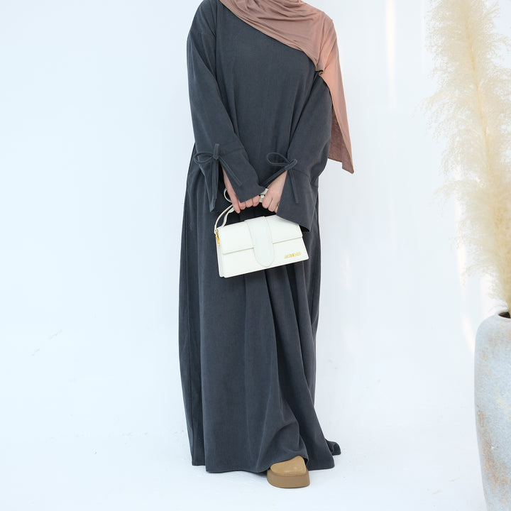 Get trendy with Tara Corduroy Abaya Dress - Gray - Dresses available at Voilee NY. Grab yours for $62.90 today!