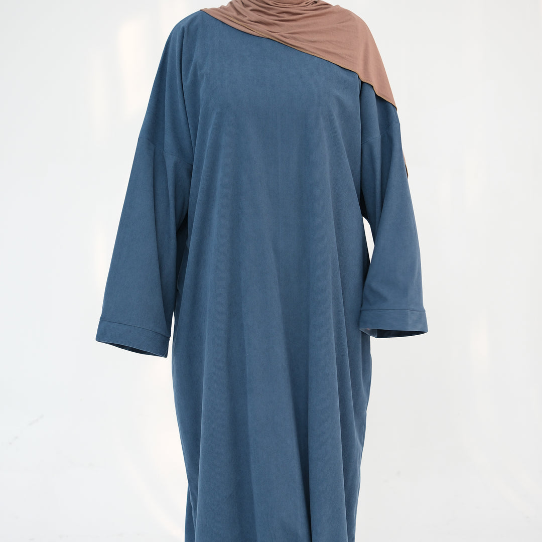 Get trendy with Annan Corduroy Abaya Dress - Teal - Dresses available at Voilee NY. Grab yours for $62.90 today!