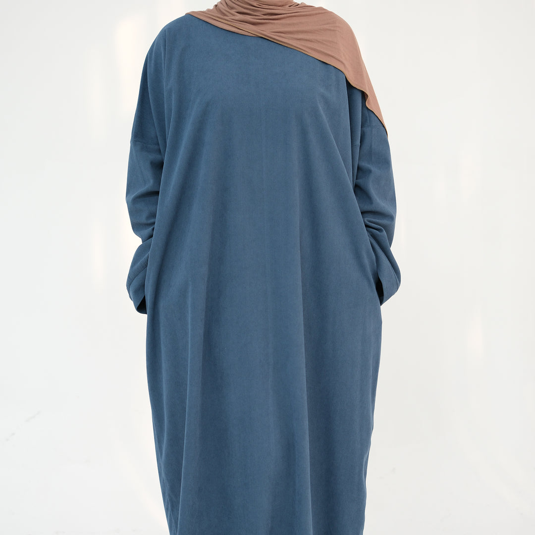 Get trendy with Annan Corduroy Abaya Dress - Teal - Dresses available at Voilee NY. Grab yours for $62.90 today!