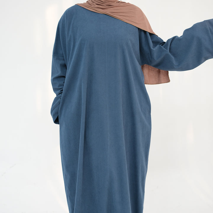 Get trendy with Annan Corduroy Abaya Dress - Teal - Dresses available at Voilee NY. Grab yours for $62.90 today!