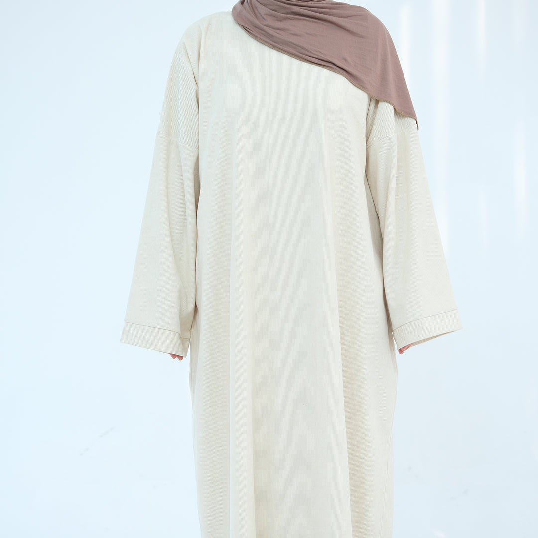 Get trendy with Annan Corduroy Abaya Dress - Beige - Dresses available at Voilee NY. Grab yours for $62.90 today!