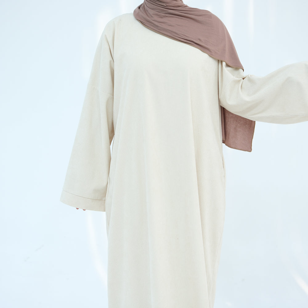 Get trendy with Annan Corduroy Abaya Dress - Beige - Dresses available at Voilee NY. Grab yours for $62.90 today!