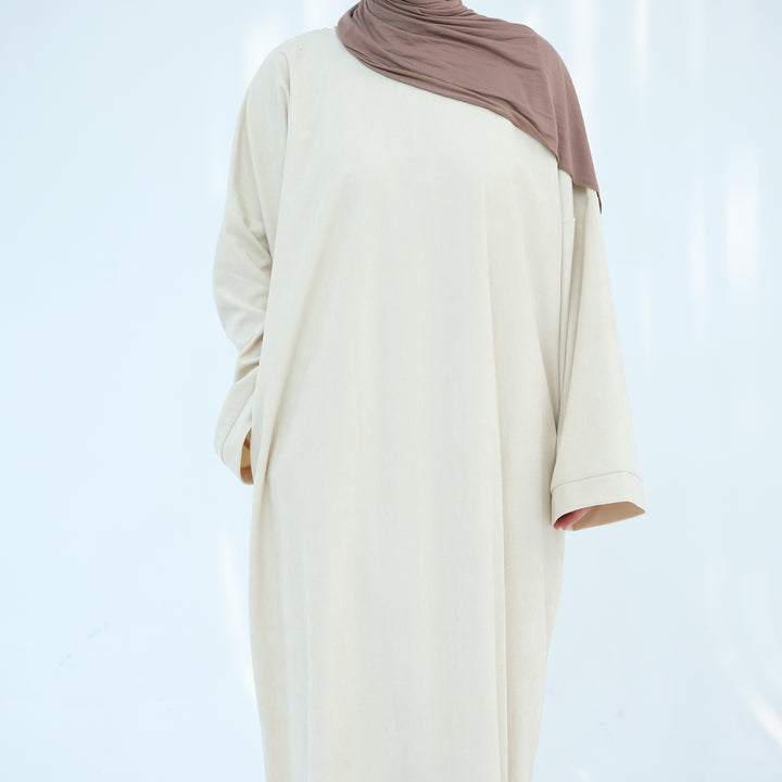 Get trendy with Annan Corduroy Abaya Dress - Beige - Dresses available at Voilee NY. Grab yours for $62.90 today!