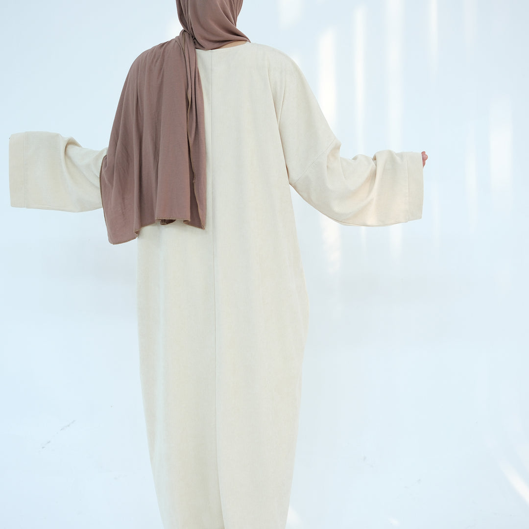 Get trendy with Annan Corduroy Abaya Dress - Beige - Dresses available at Voilee NY. Grab yours for $62.90 today!