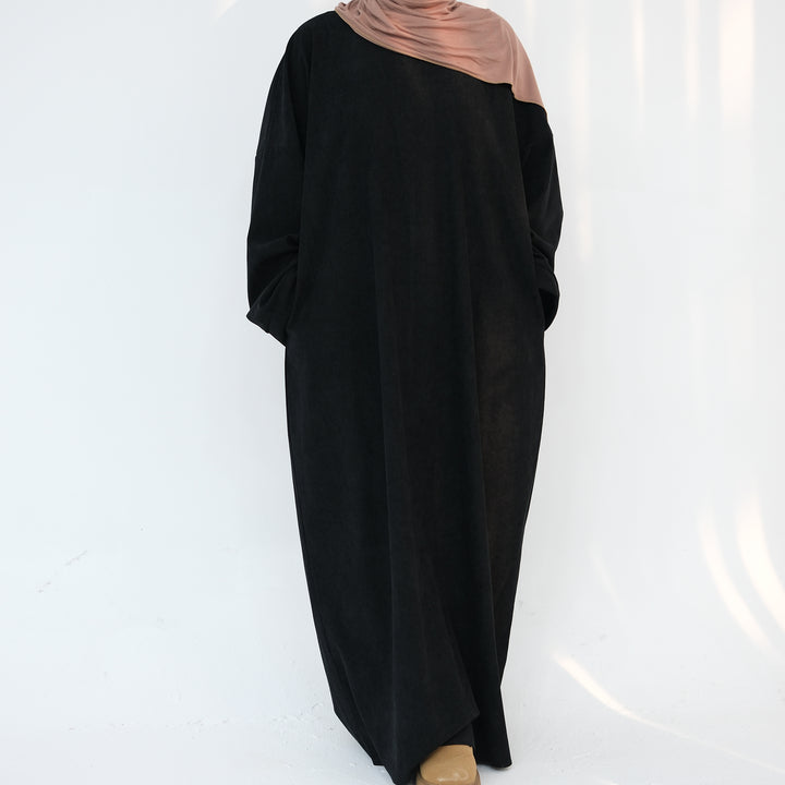 Get trendy with Annan Corduroy Abaya Dress - Black - Dresses available at Voilee NY. Grab yours for $62.90 today!