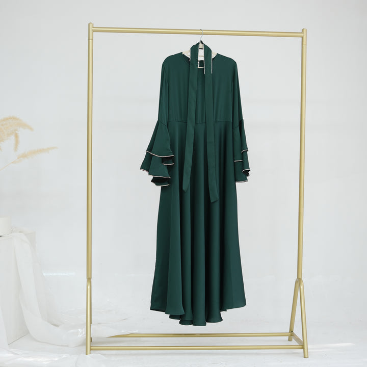 Get trendy with Naomi Satin Bell Sleeves Maxi Dress - Emerald - Dresses available at Voilee NY. Grab yours for $67.90 today!