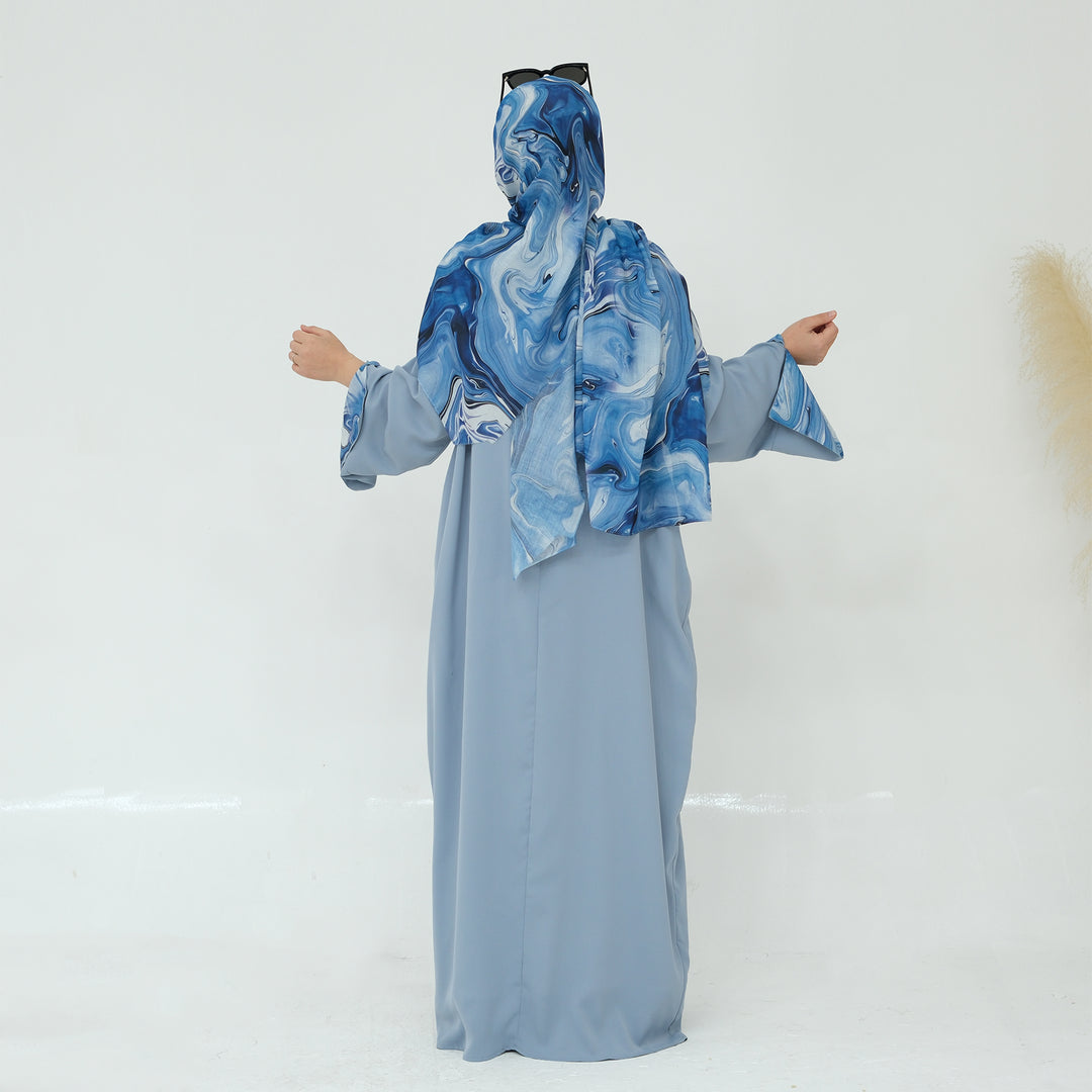 Get trendy with Chloe Abaya & Hijab Set - Blue - Dresses available at Voilee NY. Grab yours for $54.90 today!