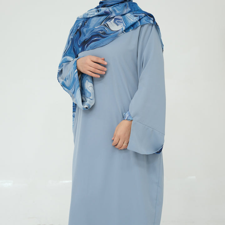 Get trendy with Chloe Abaya & Hijab Set - Blue - Dresses available at Voilee NY. Grab yours for $54.90 today!