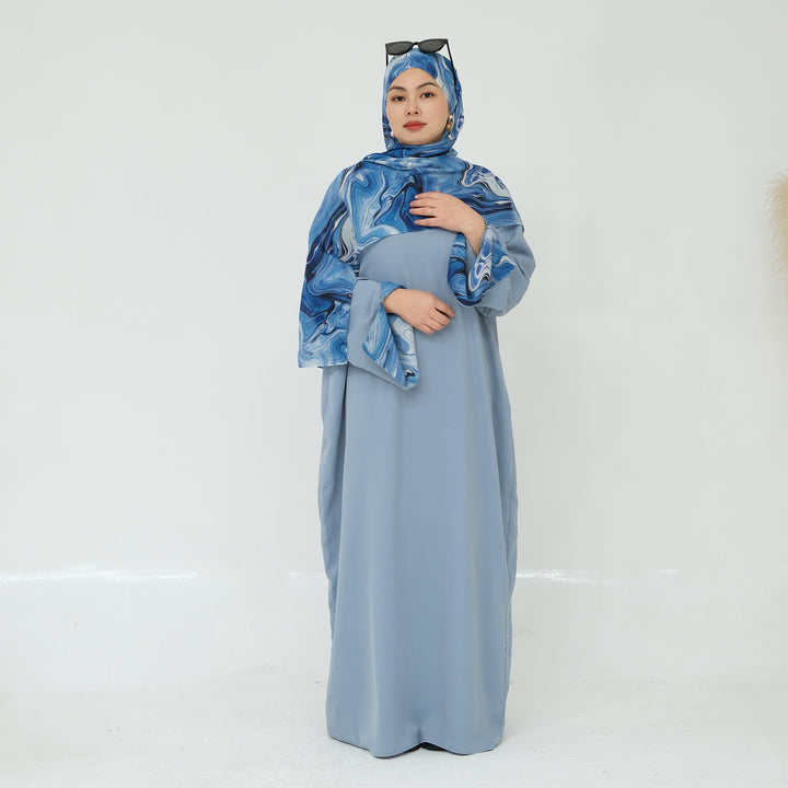 Get trendy with Chloe Abaya & Hijab Set - Blue - Dresses available at Voilee NY. Grab yours for $54.90 today!