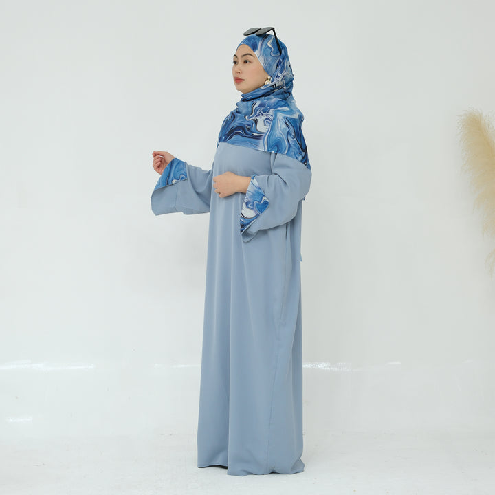 Get trendy with Chloe Abaya & Hijab Set - Blue - Dresses available at Voilee NY. Grab yours for $54.90 today!