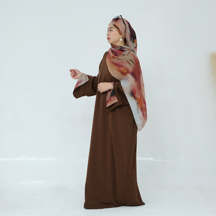 Get trendy with Chloe Abaya & Hijab Set - Brown - Dresses available at Voilee NY. Grab yours for $54.90 today!