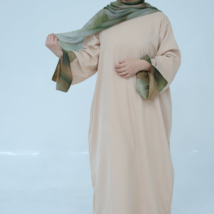 Get trendy with Chloe Abaya & Hijab Set - Beige - Dresses available at Voilee NY. Grab yours for $54.90 today!