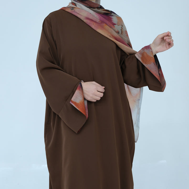 Get trendy with Chloe Abaya & Hijab Set - Brown - Dresses available at Voilee NY. Grab yours for $54.90 today!