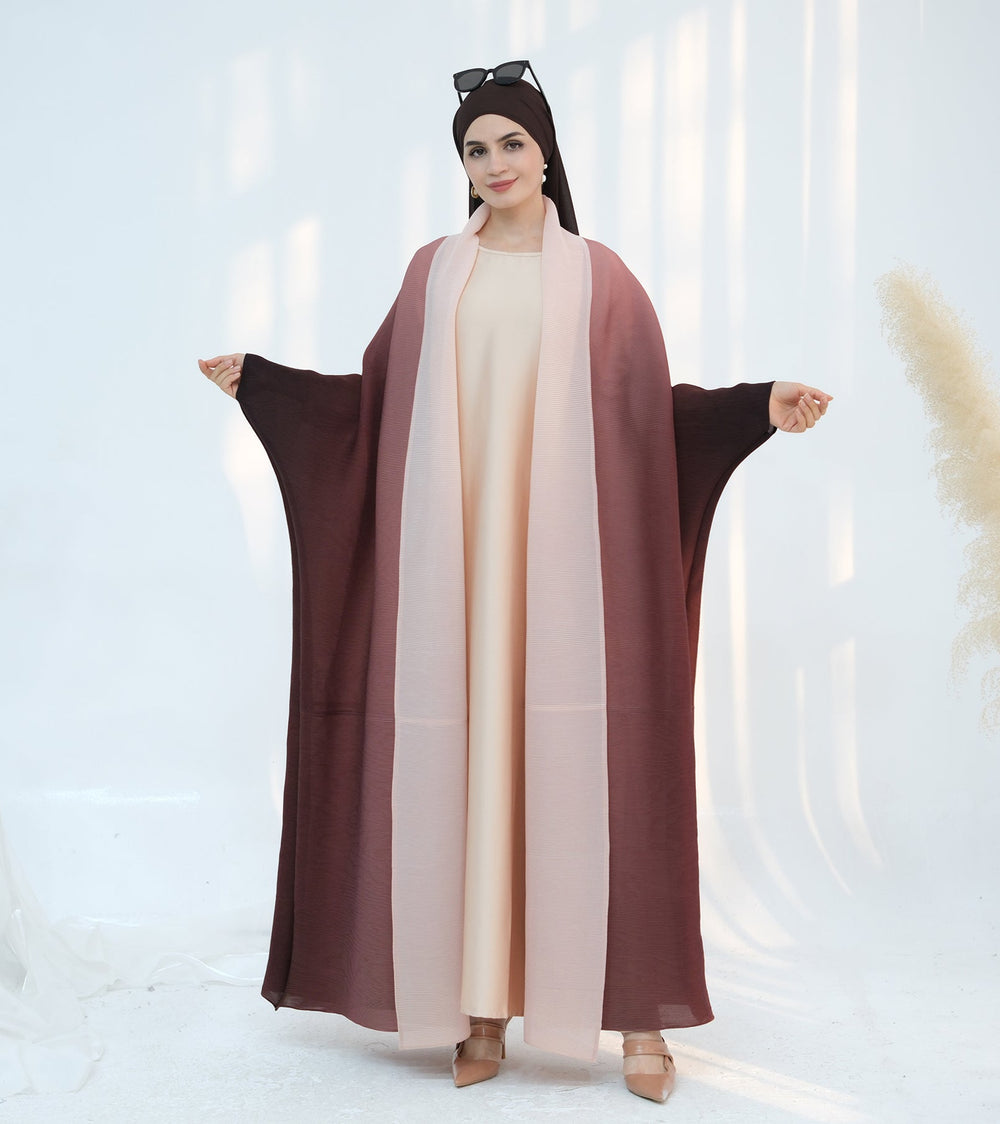 Get trendy with Kenyat Pleated Ombre Kimono Open Abaya - Brick - Cardigan available at Voilee NY. Grab yours for $69.90 today!