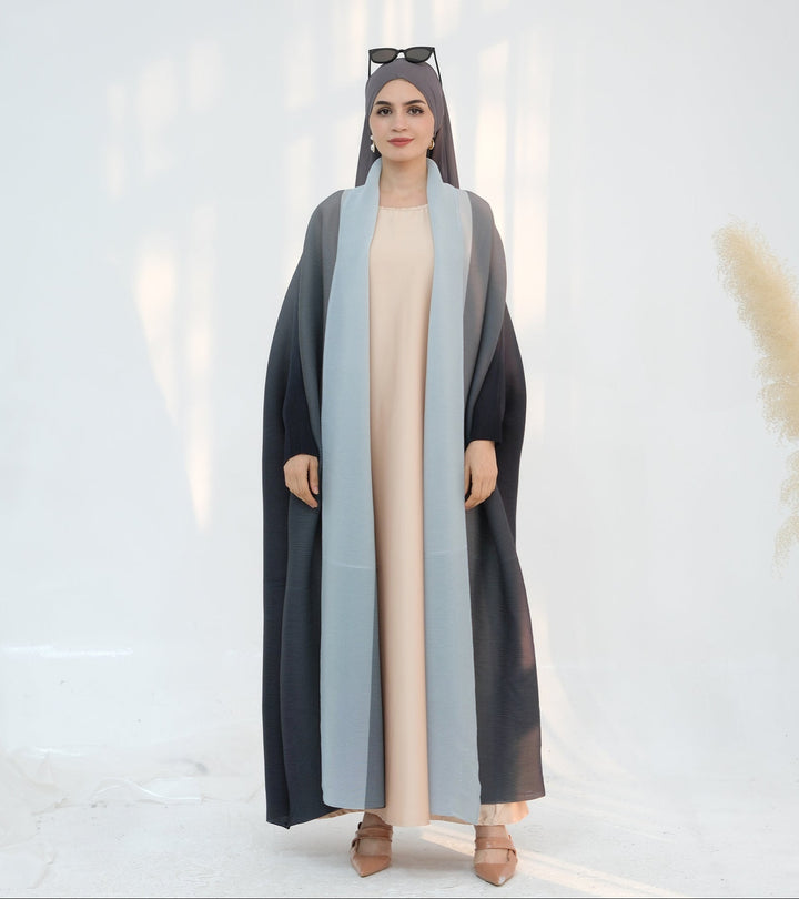 Get trendy with Kenyat Pleated Ombre Kimono Open Abaya - Gray - Cardigan available at Voilee NY. Grab yours for $69.90 today!