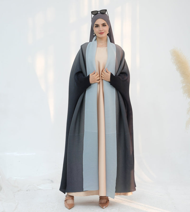 Get trendy with Kenyat Pleated Ombre Kimono Open Abaya - Gray - Cardigan available at Voilee NY. Grab yours for $69.90 today!