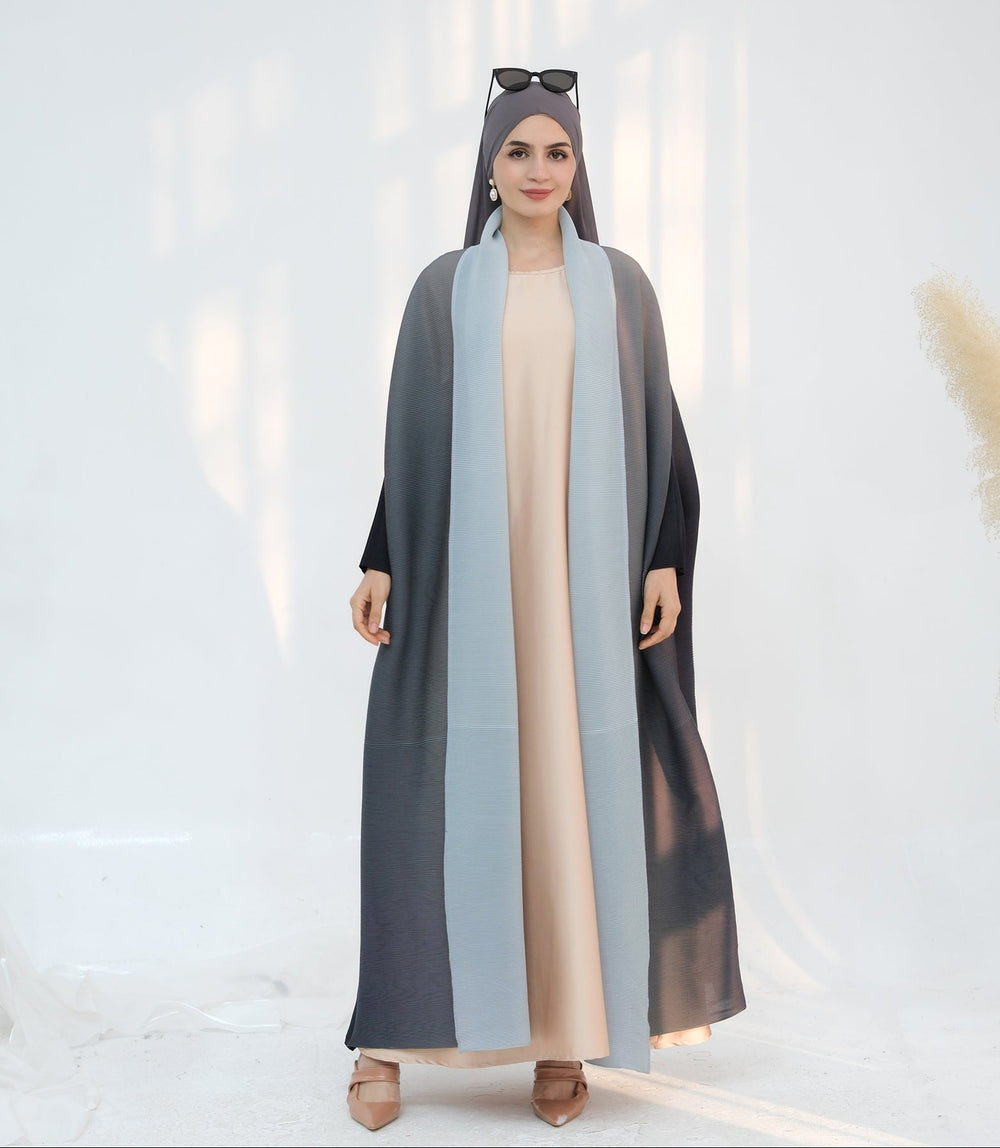 Get trendy with Kenyat Pleated Ombre Kimono Open Abaya - Gray - Cardigan available at Voilee NY. Grab yours for $69.90 today!