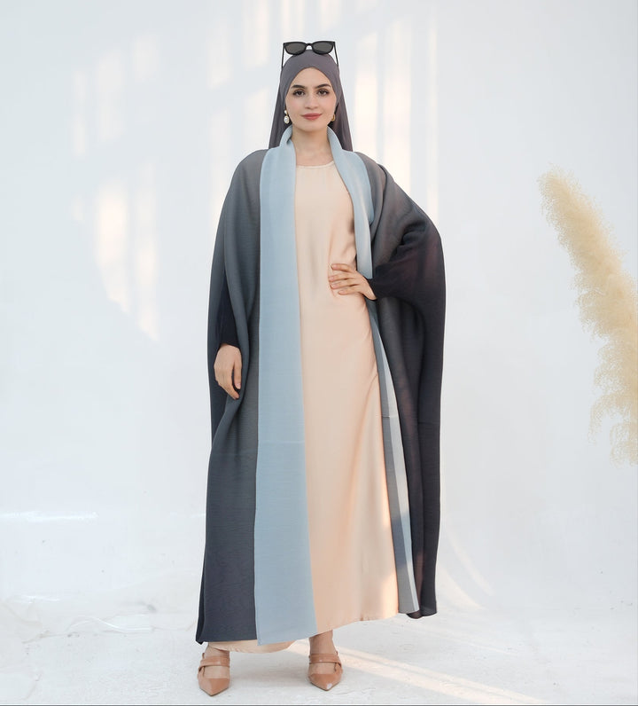 Get trendy with Kenyat Pleated Ombre Kimono Open Abaya - Gray - Cardigan available at Voilee NY. Grab yours for $69.90 today!