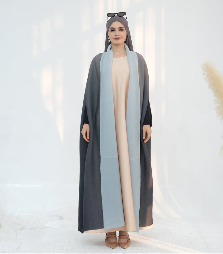 Get trendy with Kenyat Pleated Ombre Kimono Open Abaya - Gray - Cardigan available at Voilee NY. Grab yours for $69.90 today!