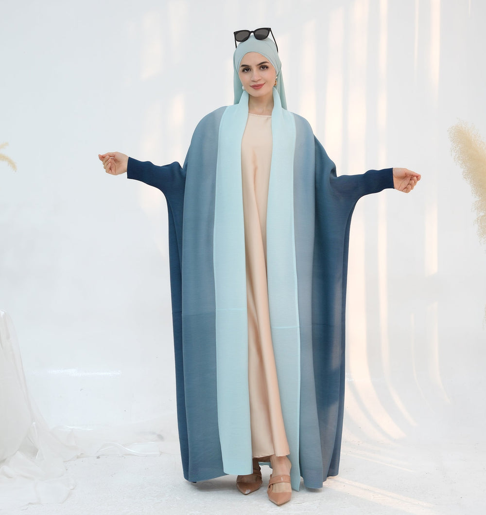 Get trendy with Kenyat Pleated Ombre Kimono Open Abaya - Blue - Cardigan available at Voilee NY. Grab yours for $69.90 today!