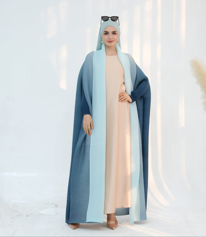 Get trendy with Kenyat Pleated Ombre Kimono Open Abaya - Blue - Cardigan available at Voilee NY. Grab yours for $69.90 today!