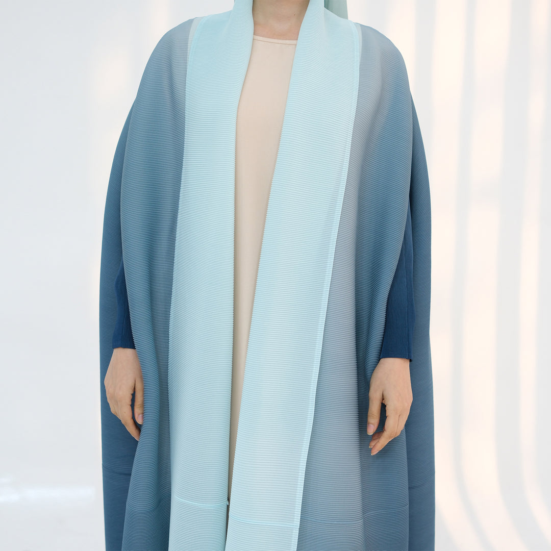 Get trendy with Kenyat Pleated Ombre Kimono Open Abaya - Blue - Cardigan available at Voilee NY. Grab yours for $69.90 today!