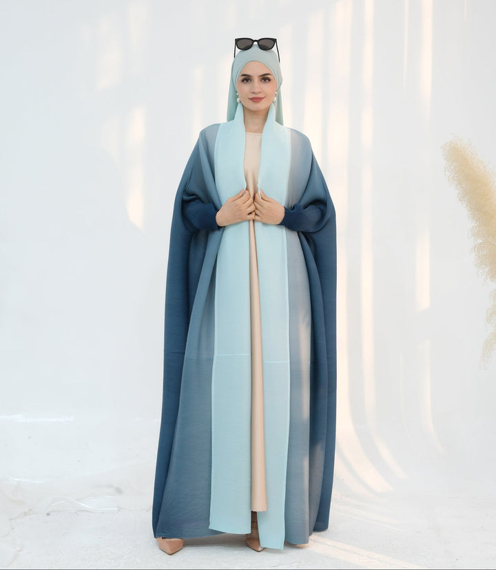 Get trendy with Kenyat Pleated Ombre Kimono Open Abaya - Blue - Cardigan available at Voilee NY. Grab yours for $69.90 today!