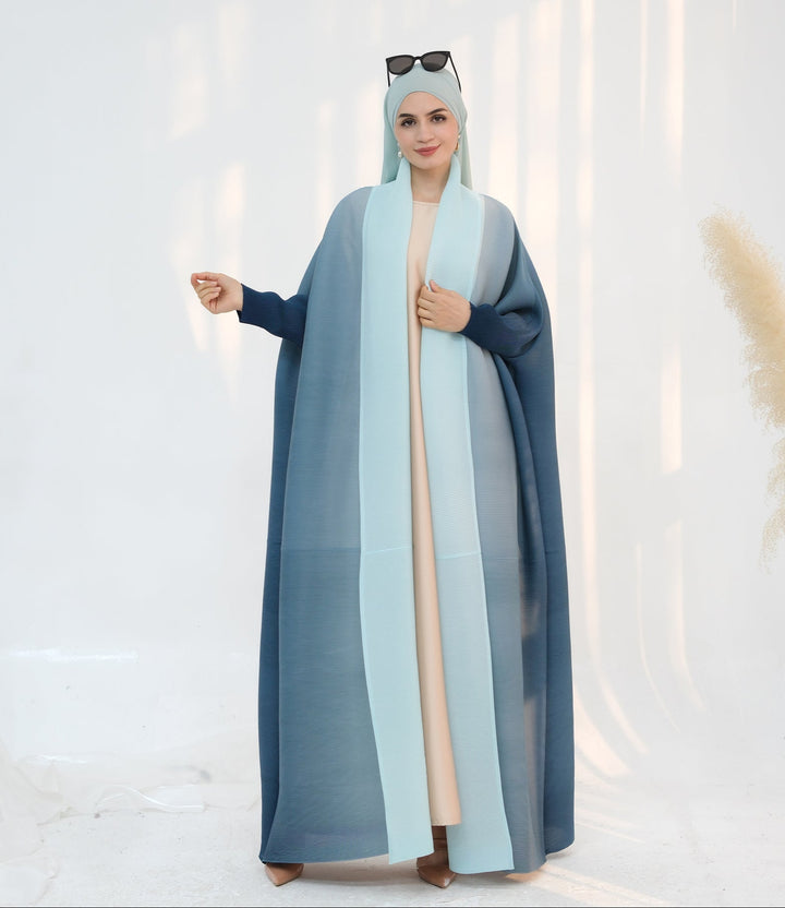 Get trendy with Kenyat Pleated Ombre Kimono Open Abaya - Blue - Cardigan available at Voilee NY. Grab yours for $69.90 today!