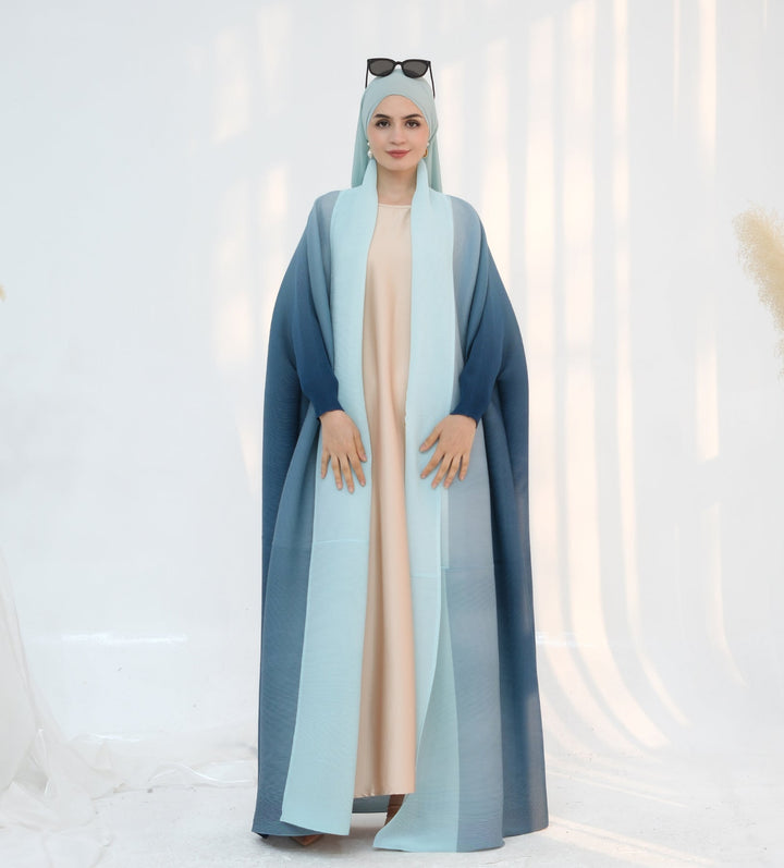 Get trendy with Kenyat Pleated Ombre Kimono Open Abaya - Blue - Cardigan available at Voilee NY. Grab yours for $69.90 today!