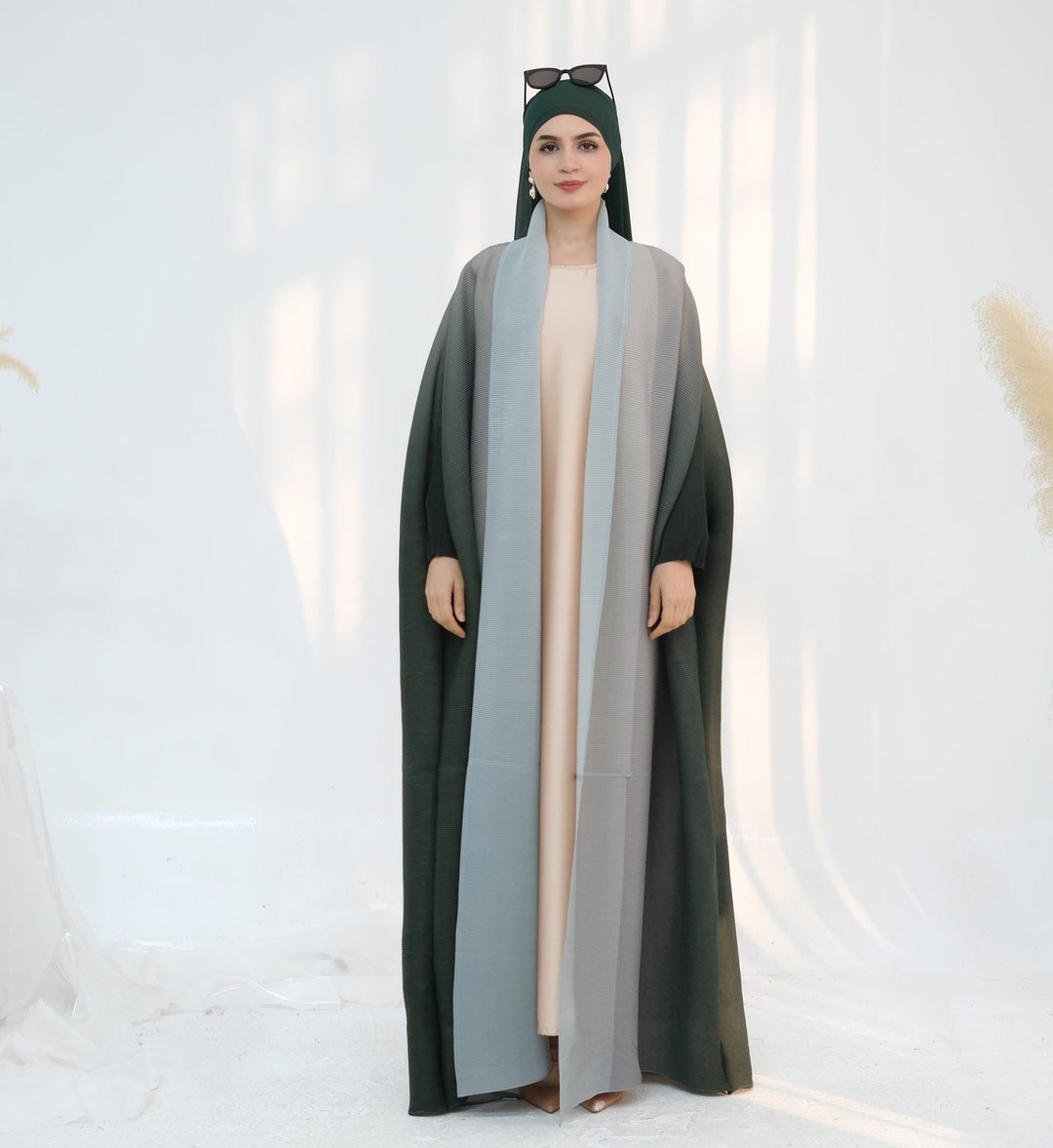 Get trendy with Kenyat Pleated Ombre Kimono Open Abaya - Green - Cardigan available at Voilee NY. Grab yours for $69.90 today!