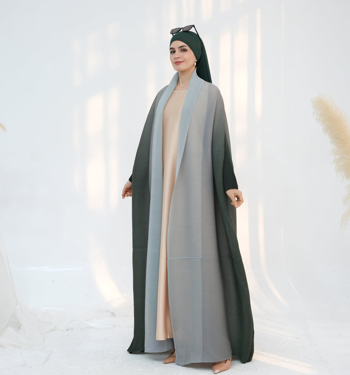 Get trendy with Kenyat Pleated Ombre Kimono Open Abaya - Green - Cardigan available at Voilee NY. Grab yours for $69.90 today!