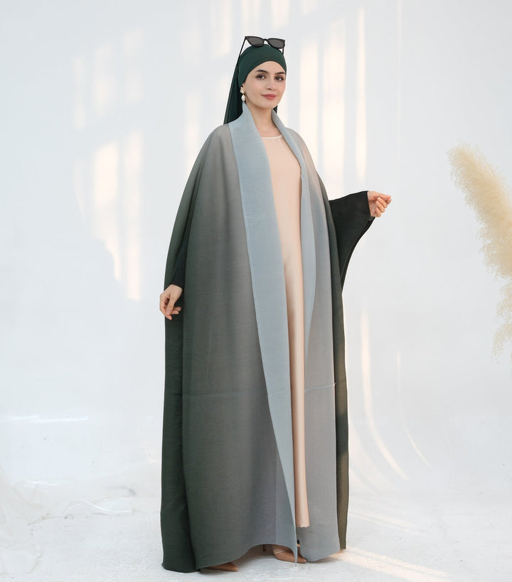 Get trendy with Kenyat Pleated Ombre Kimono Open Abaya - Green - Cardigan available at Voilee NY. Grab yours for $69.90 today!