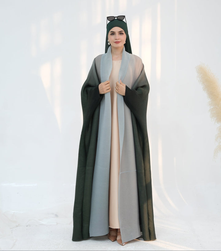 Get trendy with Kenyat Pleated Ombre Kimono Open Abaya - Green - Cardigan available at Voilee NY. Grab yours for $69.90 today!